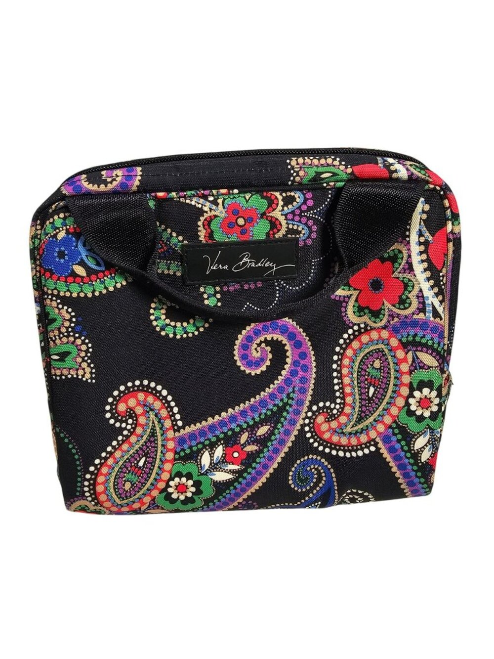 Vera Bradley Insulated Lunch Bag Zip Closure ID Card 8x7x6" Black Paisley Print